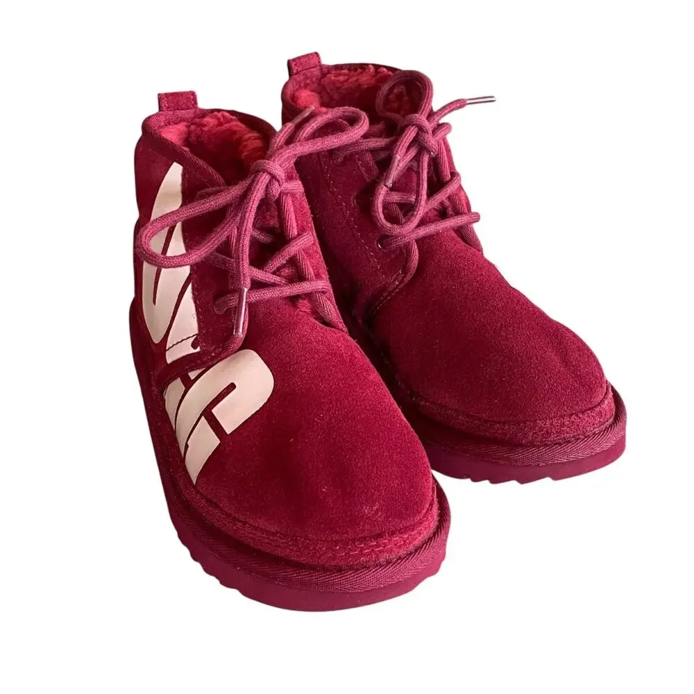 UGG Big Kids Size US 4/36 Rich Red Suede 1129054K Neumel Chopd Lace-Up Boots NEW